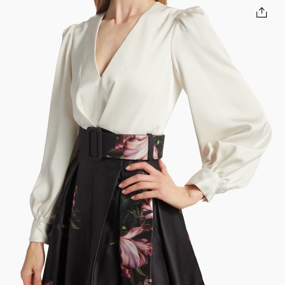 Sachin + Babi Black Maxi Skirt with Pink Floral Print and Belt - Picture 7 of 10